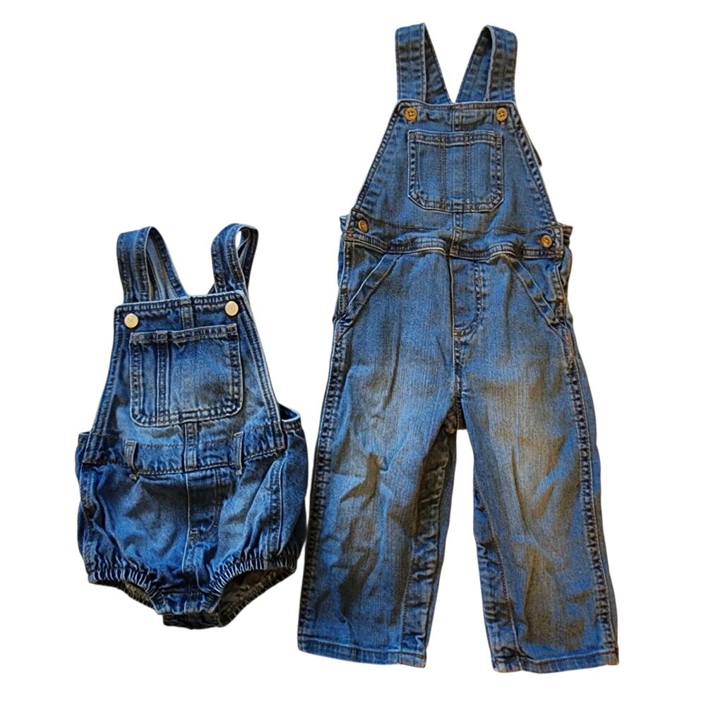 2 Pc Lot Baby Girls Bib Overalls Size 24 Months Blue Denim